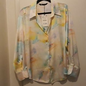NWT Zara Mutlicolored Tie Dye Blouse
